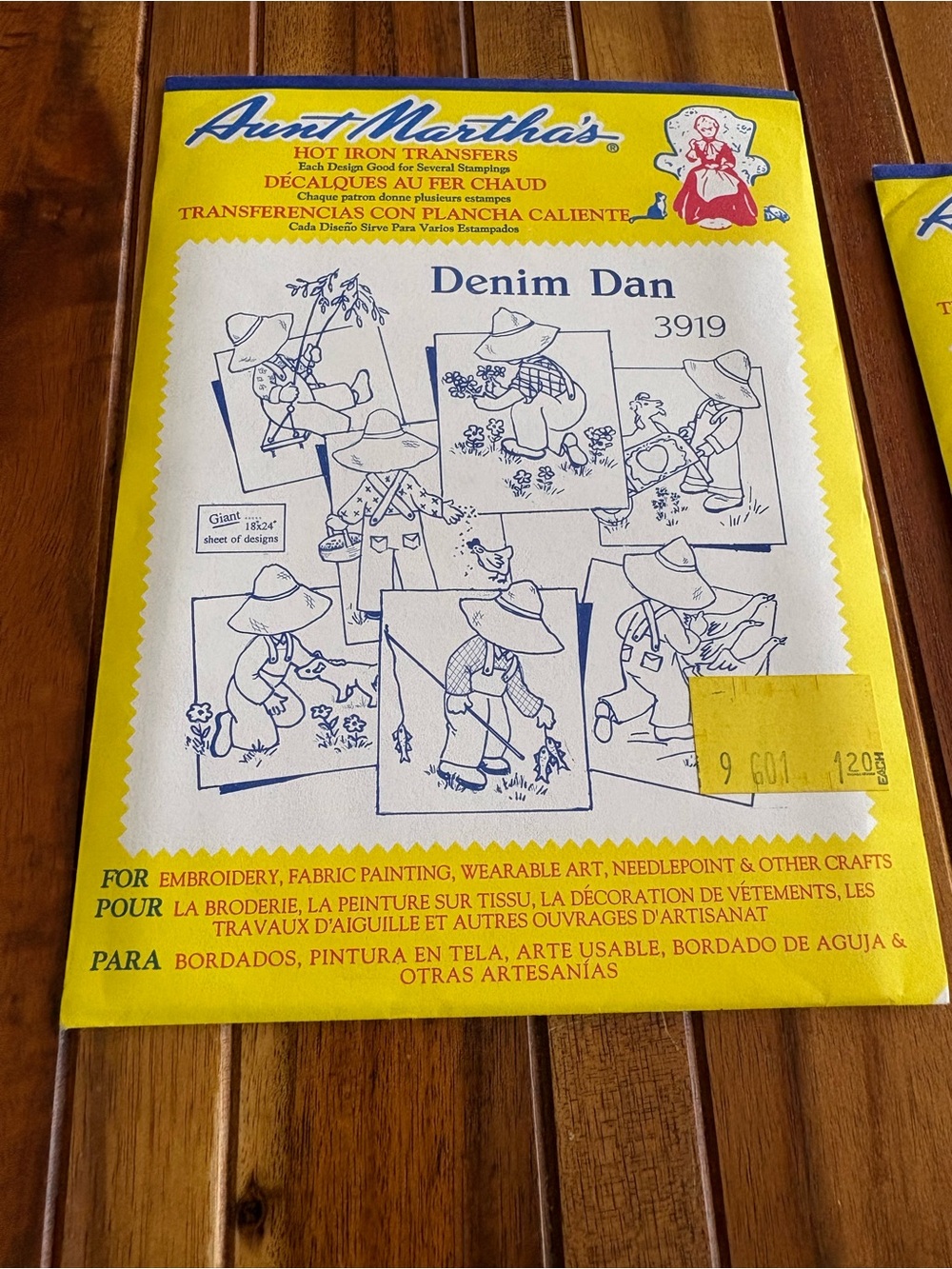 Vintage Aunt Martha’s 3919 Denim Dan Hot Iron embroidery Transfer